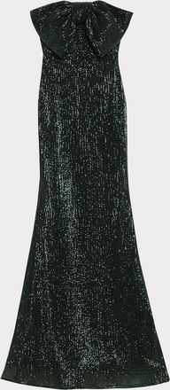 Badgley Mischka Strapless Bow-Front Sequin Gown