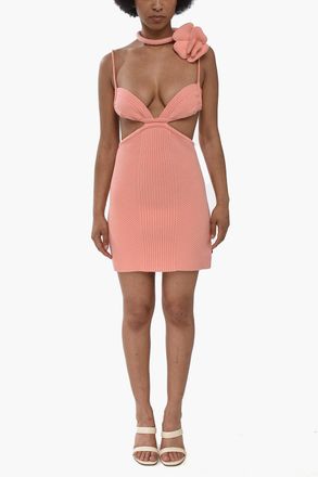Off-white Minidress in Maglia Cut-out PEONY con Dettaglio Tie Neck Off-White
