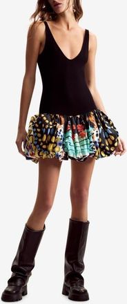 Desigual Lacroix Print Mixed Media Minidress in Black at Nordstrom, Size X-Small