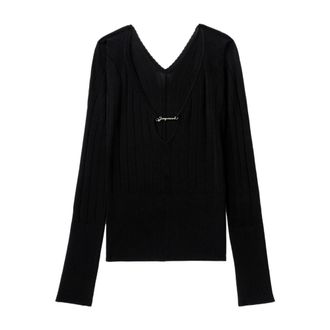 Jacquemus Pralu Top - Dames - V-hals truien - Zwart - S - Polyester - Truien & Vesten
