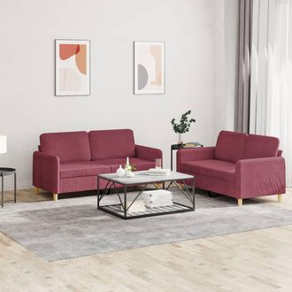 vidaXL Juego De Sof&aacute;s Con Cojines 2 Piezas Tela Rojo Tinto Vidaxl
