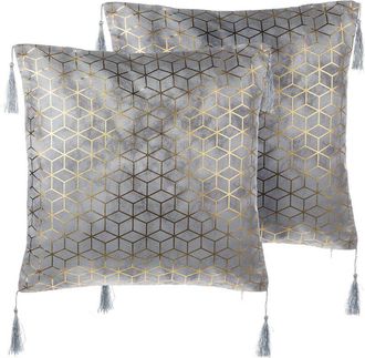 Beliani Beliani - Set of 2 Jacquard Scatter Cushions Silver Tassels 45x45 cm Camellia