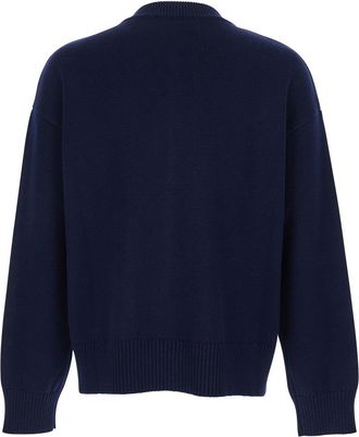 Ami Cotton-Wool Blend with Heart Logo Cardigan - Blue