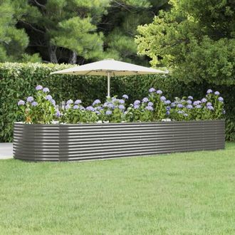 Berkfield Home Garden Raised Bed Grey 447x140x68 cm Powder-coated Steel | Size: 447 x 140 x 68 cm