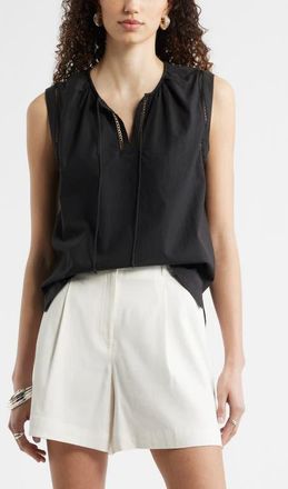 Nordstrom Lace Inset Tie Front Top in Black at Nordstrom, Size Xx-Large