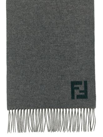 Fendi Double-Sided Wool-Cashmere with FF Intarsia Scarf - Gray
