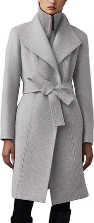 Mackage Norita Belted Double Face Wool Coat with Wool Blend Bib in Grey Melange at Nordstrom, Size X-Small