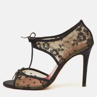 Carolina Herrera CH Carolina Herrera Size 39 Black Lace and Satin Ankle Bow Sandals
