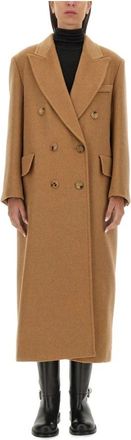 Max Mara Double-Breasted Wollen Jas - Dames - Mantel - Bruin - 2XS - Wol - Jassen