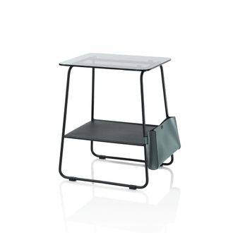 Aquadesign Mesa de centro de cristal gris y metal negro
