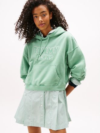 Tommy Hilfiger Womens Tommy Jeans Garment-Dyed Cropped Hoodie - Green - M