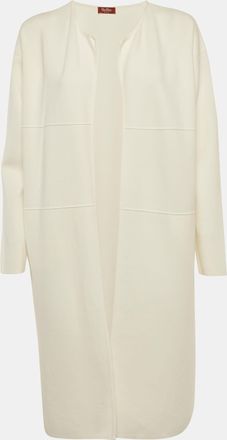 Max Mara White Stretch Knit Open Front Long Cardigan