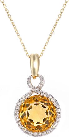 Diamant L'&eacute;ternel Womens 9ct Yellow Gold Diamond and Citrine Round Pendant Necklace - Size P 1/2