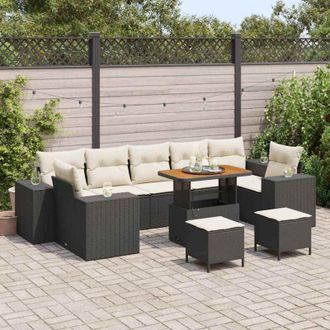 vidaXL Conjunto De Sof&aacute; De Jard&iacute;n 10 Pcs Negro, Crema 90 X 55 X 71 Cm Vidaxl