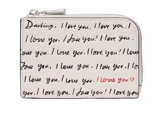 Kate Spade New York Mini Zip Card Case I Love You Script Embossed Leather Mini Zip Card Case Wallet Womens Handbags Cream