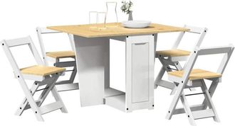 vidaXL Set da Pranzo 5 pz Corona Pieghevole Bianco in Legno di Pino vidaXL