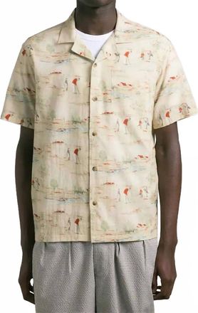 Kestin Cramond Camp Collar Shirt In Oatmeal Golf Print