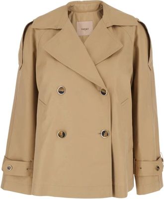 Twinset Cropped Double-breasted Trenchcoat - Dames - Trenchcoats - Beige - S - Jassen