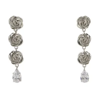 Magda Butrym Earrings, female, Gray, Size: ONE SIZE Triple Rose Crystal Drop Earrings
