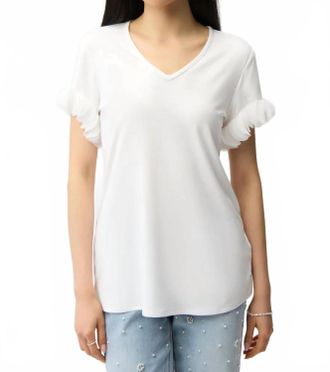Joseph Ribkoff Laser Cut Chiffon Sleeves V-Neck Top In Vanilla