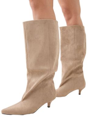 Misspap Low Stiletto Faux Suede Slouch Knee High Boots, 3, Taupe
