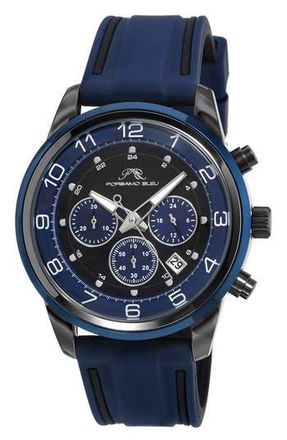 Porsamo Bleu Mens Arthur Chronograph Silicone Strap Watch, 44mm in Blue/gunmetal at Nordstrom Rack