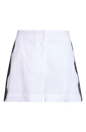 Reiss Felicity High Waist Lace Trim Linen Shorts in Ivory/Navy at Nordstrom, Size 10 Us