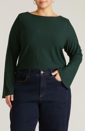 Universal Standard Yasmine Rib Bell Sleeve Sweater in Scarab Green at Nordstrom, Size Xs
