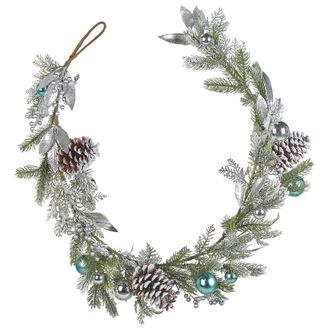 Beliani Guirnalda Artificial De Navidad Decoraci&oacute;n De Interior 150cm Verde Y Plata Lleida