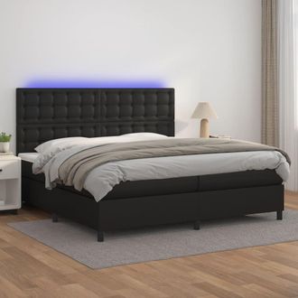 vidaXL Vidaxl - Cama Box Spring Colch&oacute;n Y Led Cuero Sint&eacute;tico Negro 200x200 Cm