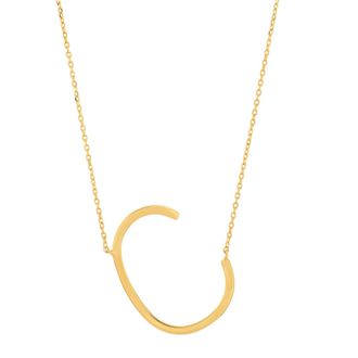 MAX + STONE 10k Solid Yellow Gold Large Sideways Block Letter Initial with Extendable Cable Chain, 16 to 18 inches