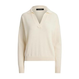 Ralph Lauren 200P14056001 V-neck Gebreid - Dames - V-hals truien - Beige - L - Katoen - Truien & Vesten