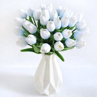 OEM Tulipani Blu Realistici, Tulipani Blu Realistici Con Sfumatura, Fiori Di Tulipano Artificiali, Bouquet Di Tulipani Artificiali, Materiale Pu, 33,5 Cm,