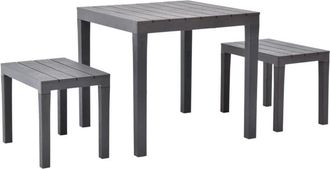 vidaXL Garden Table with 2 Benches Plastic Brown Vidaxl