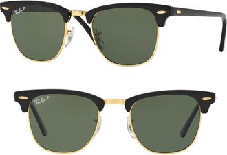 Ray-Ban Classic Clubmaster 51mm Polarized Sunglasses in Polar Black at Nordstrom