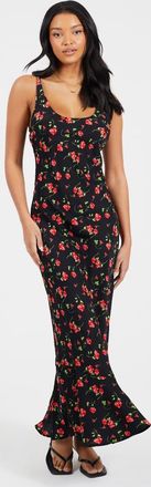Brave Soul Vestito lungo nero con scollo rotondo, stampa e spalline sottili