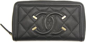 Chanel Black Grained Calfskin Long Wallet (Bi-Fold) (Pre-Owned)