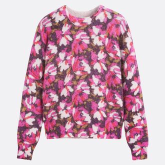 La Redoute Collections Trui met bloemenprint en ronde hals van alpacamix