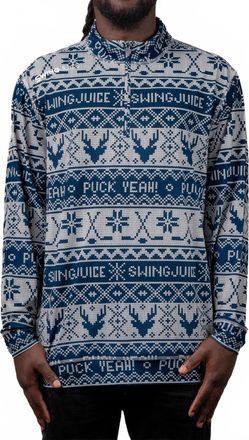 SwingJuice Mens Hockey Puck Yeah Fairisle Quarter Zip Sweatshirt In Navy