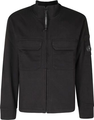 C.P. Company C.p. Company - Diagonal Raised Fleece Zip Lens Sweatshirt - Heren - Jassen - Zwart - Maat: M Fleece