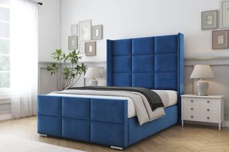 Comfort Beds Charlie Plush Bed Frame With Mattress-50 Upholstered Wingback in Navy | Size: Single