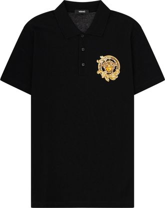 Versace Short-Sleeve Gold Emblem Cotton Polo Shirt