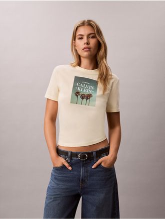 Calvin Klein Jeans Calvin Klein Womens Palm Tree Logo Graphic T-Shirt - Yellow - XL