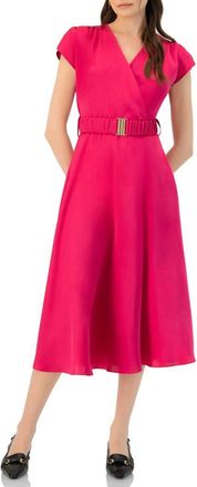 Ivonne Sleeveless Midi Satin Dress with Belt in Fuchsia at Nordstrom, Size 10