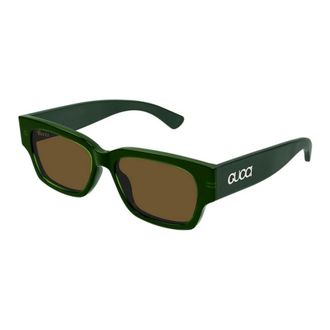 Gucci Smalle Rechthoekige Zonnebril - Heren - Zonnebrillen - Groen - 54 MM - Nylon - Accessoires