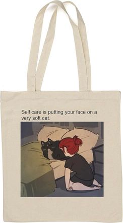 Generic Self care is putting your face on a very soft cat funny meme Natural Cotton Tote Bag White