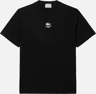 Lacoste Mens Lacoste Signature Small Crocodile Print Cotton T-Shirt Black - Size: 42