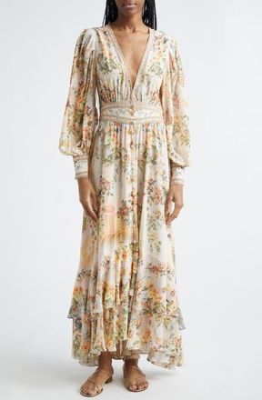 Camilla Twilight in Istanbul Long Sleeve Silk Maxi Dress at Nordstrom, Size Medium