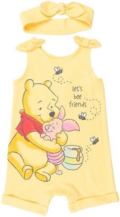 Disney Winnie the Pooh Baby Girls 2-Piece Sleeveless Romper and Headband Set in Pooh Piglet Yellow at Nordstrom, Size Newborn