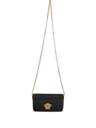 Versace Womens Embelished With Golden Closure Clutch Bag In Black